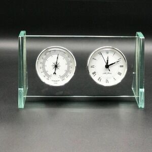 Seth Thomas Glass Display Mantle Desk Quartz Clock & Themometer Tested Works